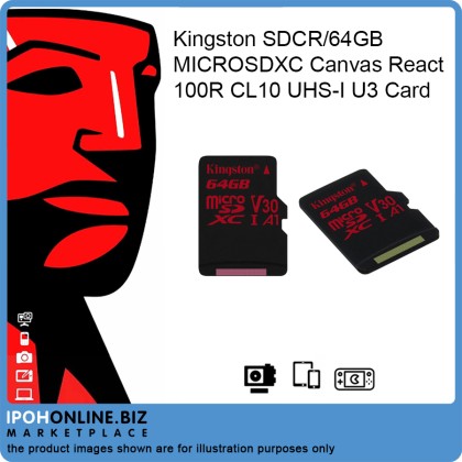 Kingston SDCR/64GB Microsdxc Canvas React 100R CL10 UHS-I U3 Card Kingston SDCR/64GB Microsdxc Canvas React 100R CL10 UHS-I U3 Card