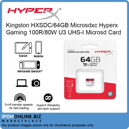 Kingston HyperX GAMING 100R 80W U3 UHS-I A1 MicroSD Card Only HXSDC/64GB Nintendo Switch Compatible Kingston HyperX GAMING 100R 80W U3 UHS-I A1 MicroSD Card Only HXSDC/64GB Nintendo Switch Compatible