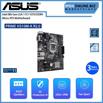 Asus PRIME H310M-K R2.0 Intel 8th Gen LGA 1151 H310 DDR4 DVI VGA USB 3.1 Gen 1 Micro ATX Motherboard Asus PRIME H310M-K R2.0 Intel 8th Gen LGA 1151 H310 DDR4 DVI VGA USB 3.1 Gen 1 Micro ATX Motherboard