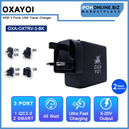 OXAYOI 45W 3 ports Qualcomm 3.0 + 2 X Smart USB Travel Charger - Black OXTRV-3-BK OXAYOI 45W 3 ports Qualcomm 3.0 + 2 X Smart USB Travel Charger - Black OXTRV-3-BK