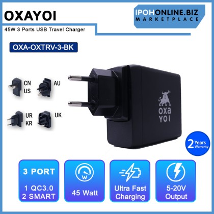 OXAYOI 45W 3 ports Qualcomm 3.0 + 2 X Smart USB Travel Charger - Black OXTRV-3-BK OXAYOI 45W 3 ports Qualcomm 3.0 + 2 X Smart USB Travel Charger - Black OXTRV-3-BK