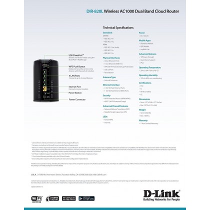 D-LINK DIR-820L AC1000 Wireless DualBand Cloud Router UniFi + Fibre Broadband D-LINK DIR-820L AC1000 Wireless DualBand Cloud Router UniFi + Fibre Broadband