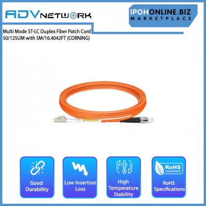 ADV Multi Mode ST-LC Duplex Fiber Patch Cord 50/125UM with 5M/16.4042FT (CORNING) - Orange ADV Multi Mode ST-LC Duplex Fiber Patch Cord 50/125UM with 5M/16.4042FT (CORNING) - Orange
