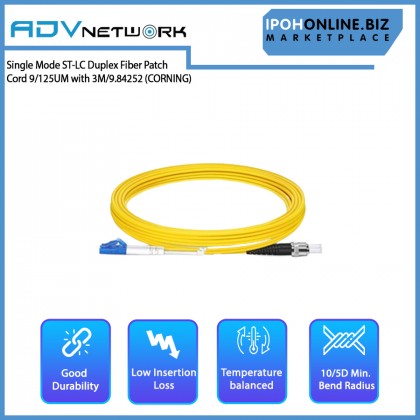 ADV Single Mode ST-LC Duplex Fiber Patch Cord 9/125UM with 3M/9.84252 (CORNING) - Yellow
