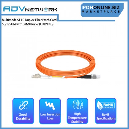 ADV Multimode ST-LC Duplex Fiber Patch Cord 50/125UM with 3M/9.84252 (CORNING) - Orange ADV Multimode ST-LC Duplex Fiber Patch Cord 50/125UM with 3M/9.84252 (CORNING) - Orange