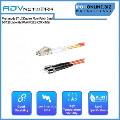 ADV Multimode ST-LC Duplex Fiber Patch Cord 50/125UM with 3M/9.84252 (CORNING) - Orange ADV Multimode ST-LC Duplex Fiber Patch Cord 50/125UM with 3M/9.84252 (CORNING) - Orange