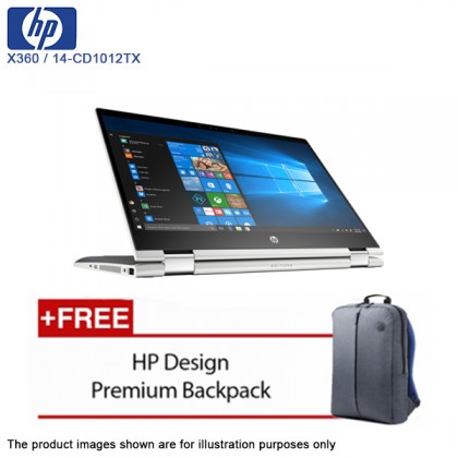 HP Pavilion 14-cd1012TX X360 14 inch i3-8145U (4GB, 500GB, MX130 2GB, W10) Touch Screen Natural Silver Laptop - FOC Backpack HP Pavilion 14-cd1012TX X360 14 inch i3-8145U (4GB, 500GB, MX130 2GB, W10) Touch Screen Natural Silver Laptop - FOC Backpack