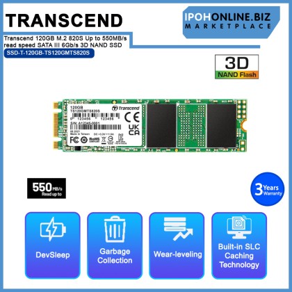 Transcend 120GB M.2 820S Up to 550MB/s read speed SATA III 6Gb/s 3D NAND SSD - TS120GMTS820S Transcend 120GB M.2 820S Up to 550MB/s read speed SATA III 6Gb/s 3D NAND SSD - TS120GMTS820S