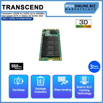 Transcend 120GB M.2 820S Up to 550MB/s read speed SATA III 6Gb/s 3D NAND SSD - TS120GMTS820S Transcend 120GB M.2 820S Up to 550MB/s read speed SATA III 6Gb/s 3D NAND SSD - TS120GMTS820S