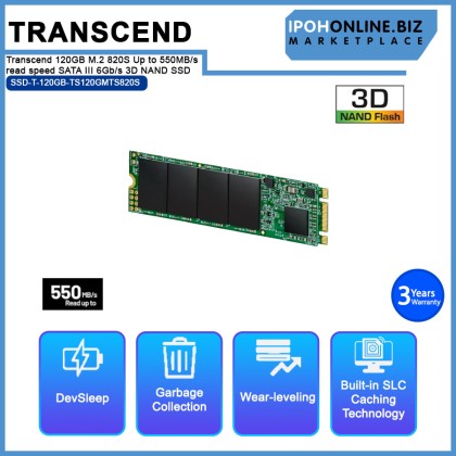 Transcend 120GB M.2 820S Up to 550MB/s read speed SATA III 6Gb/s 3D NAND SSD - TS120GMTS820S Transcend 120GB M.2 820S Up to 550MB/s read speed SATA III 6Gb/s 3D NAND SSD - TS120GMTS820S