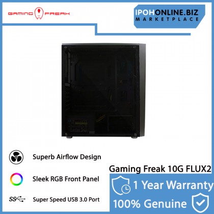 Gaming Freak 10G FLUX2 Gaming Tower Case RGB LED Strip Light M-ATX/ATX Tempered Glass - Black Gaming Freak 10G FLUX2 Gaming Tower Case RGB LED Strip Light M-ATX/ATX Tempered Glass - Black