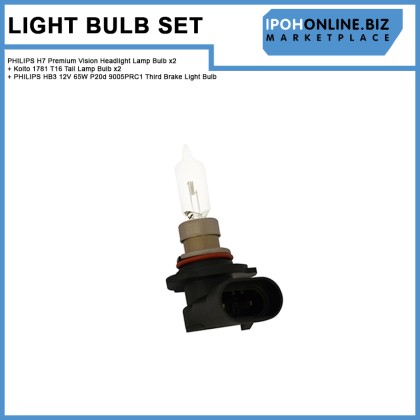 Perodua Alza Auto Lamp Light Bulb Set - PHILIPS H7 Premium Vision Headlight Lamp Bulb x2 + Koito 1781 T16 Tail Lamp Bulb x2 + PHILIPS HB3 12V 65W P20d 9005PRC1 Third Brake Light Bulb