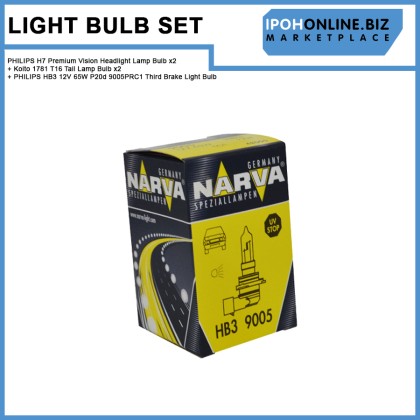 Perodua Alza Auto Lamp Light Bulb Set - PHILIPS H7 Premium Vision Headlight Lamp Bulb x2 + Koito 1781 T16 Tail Lamp Bulb x2 + PHILIPS HB3 12V 65W P20d 9005PRC1 Third Brake Light Bulb