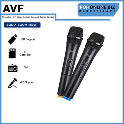 AVF Sonix Boom 150W All-in-One Hi-Fi Music System Bluetooth Trolley Speaker with Two Microphones