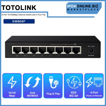 TOTOLINK SW804P 8 Port 10/100Mbps Ethernet Switch with 4 Port PoE TOTOLINK SW804P 8 Port 10/100Mbps Ethernet Switch with 4 Port PoE