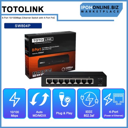 TOTOLINK SW804P 8 Port 10/100Mbps Ethernet Switch with 4 Port PoE TOTOLINK SW804P 8 Port 10/100Mbps Ethernet Switch with 4 Port PoE