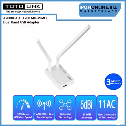 Totolink A2000UA AC1200 MU MIMO Dual Band USB Adapter Totolink A2000UA AC1200 MU MIMO Dual Band USB Adapter