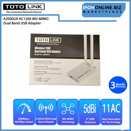 Totolink A2000UA AC1200 MU MIMO Dual Band USB Adapter Totolink A2000UA AC1200 MU MIMO Dual Band USB Adapter