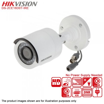 Hikvision DS-2CE16D0T-IRE 2MP 3.6mm 1080p Turbo HD TVI PoC IR Bullet CCTV Camera - No Power Needed