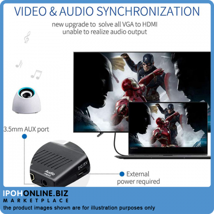 VGA To HDMI Adapter With Audio Video Adapter - up to 1080P