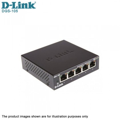 D-Link DGS-105 5‑Port Gigabit Unmanaged Desktop Switch - METAL CASING D-Link DGS-105 5‑Port Gigabit Unmanaged Desktop Switch - METAL CASING