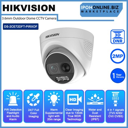 HIKVISION DS-2CE72DFT-PIRXOF 3.6mm 2MP ColorVu PIR Siren ALARM Fixed OUTDOOR DOME CCTV Camera HIKVISION DS-2CE72DFT-PIRXOF 3.6mm 2MP ColorVu PIR Siren ALARM Fixed OUTDOOR DOME CCTV Camera