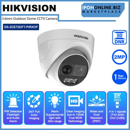 HIKVISION DS-2CE72DFT-PIRXOF 3.6mm 2MP ColorVu PIR Siren ALARM Fixed OUTDOOR DOME CCTV Camera HIKVISION DS-2CE72DFT-PIRXOF 3.6mm 2MP ColorVu PIR Siren ALARM Fixed OUTDOOR DOME CCTV Camera