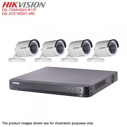 Hikvision DS-7204HQHI-K1/P 4 Channel Turbo HD PoC CCTV DVR + Hikvision DS-2CE16D0T-IRE 2MP PoC IR Bullet CCTV Camera x 4