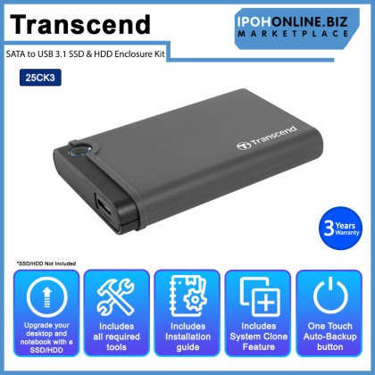 Transcend 2.5" SATA to USB 3.1 SSD & HDD Enclosure Kit (25CK3) Transcend 2.5" SATA to USB 3.1 SSD & HDD Enclosure Kit (25CK3)