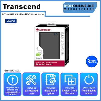 Transcend 2.5" SATA to USB 3.1 SSD & HDD Enclosure Kit (25CK3) Transcend 2.5" SATA to USB 3.1 SSD & HDD Enclosure Kit (25CK3)