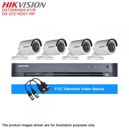 Hikvision 4 Channel Turbo HD Balun DVR + Hikvision 2MP IR Bullet Camera x 4 + 12V 1A Power Adapter + 1TB CCTV Hard Drive + FOC Hikvision Video Baluns Package Hikvision 4 Channel Turbo HD Balun DVR + Hikvision 2MP IR Bullet Camera x 4 + 12V 1A Power Adapter + 1TB CCTV Hard Drive + FOC Hikvision Video Baluns Package