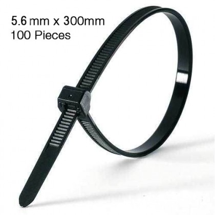 5.6mm X 300mm Self-Locking Nylon Cable Tie Black - 100 Pcs 5.6mm X 300mm Self-Locking Nylon Cable Tie Black - 100 Pcs