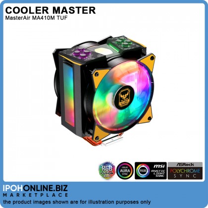 Cooler Master MasterAir MA410M TUF Gaming Edition RGB Lighting Dual MF120R Air Balance Fan CPU Cooler - Intel 115X AMD AM4 Cooler Master MasterAir MA410M TUF Gaming Edition RGB Lighting Dual MF120R Air Balance Fan CPU Cooler - Intel 115X AMD AM4