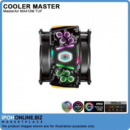 Cooler Master MasterAir MA410M TUF Gaming Edition RGB Lighting Dual MF120R Air Balance Fan CPU Cooler - Intel 115X AMD AM4 Cooler Master MasterAir MA410M TUF Gaming Edition RGB Lighting Dual MF120R Air Balance Fan CPU Cooler - Intel 115X AMD AM4
