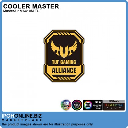 Cooler Master MasterAir MA410M TUF Gaming Edition RGB Lighting Dual MF120R Air Balance Fan CPU Cooler - Intel 115X AMD AM4 Cooler Master MasterAir MA410M TUF Gaming Edition RGB Lighting Dual MF120R Air Balance Fan CPU Cooler - Intel 115X AMD AM4