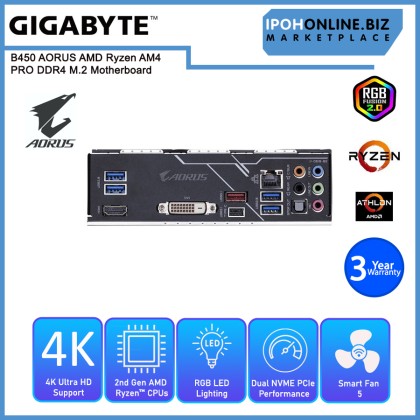 GIGABYTE GA-B450-AORUS-PRO AMD 3rd Generation Ryzen AM4 DDR4 3600 Supporting Up to 64GB MATX M.2 Motherboard GIGABYTE GA-B450-AORUS-PRO AMD 3rd Generation Ryzen AM4 DDR4 3600 Supporting Up to 64GB MATX M.2 Motherboard