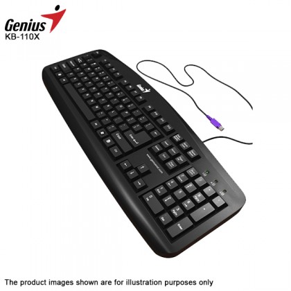 Genius KB-110X Value PS2 Desktop Keyboard - PS/2 port Black Windows XP DOS