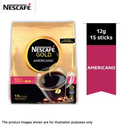 Nescafe Gold Americano 15 sticks x 12g Bold & Smooth Premix Coffee Nescafe Gold Americano 15 sticks x 12g Bold & Smooth Premix Coffee