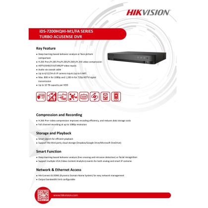 HIKVISION iDS-7204HQHI-M1/FA Analog 4CH 2MP 1080P H.265 4 IN 1 TURBO ACUSENSE DVR HIKVISION iDS-7204HQHI-M1/FA Analog 4CH 2MP 1080P H.265 4 IN 1 TURBO ACUSENSE DVR