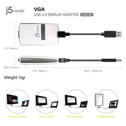 J5CREATE USB VGA Display Adapter (JUA190) J5CREATE USB VGA Display Adapter (JUA190)