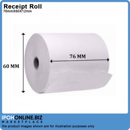 1 Roll 76mmX60X12mm Cash Register White Paper Receipt Roll 1 Roll 76mmX60X12mm Cash Register White Paper Receipt Roll
