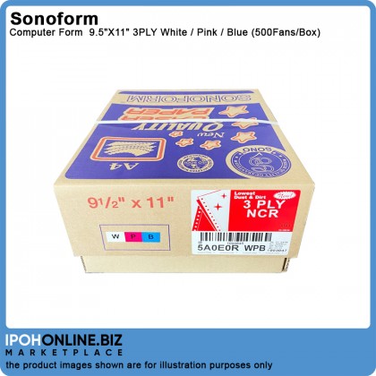 SONOFORM 9.5 x 11 Inch 3PLY NCR Computer Form 500 Fans - White Pink Blue SONOFORM 9.5 x 11 Inch 3PLY NCR Computer Form 500 Fans - White Pink Blue