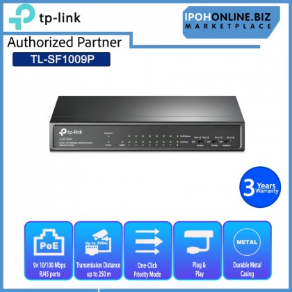 TP-Link TL-SF1009P 9 Port 10/100Mbps Desktop Switch with 8 Port PoE+ with Transmission for Surveillance up to 250m TP-Link TL-SF1009P 9 Port 10/100Mbps Desktop Switch with 8 Port PoE+ with Transmission for Surveillance up to 250m