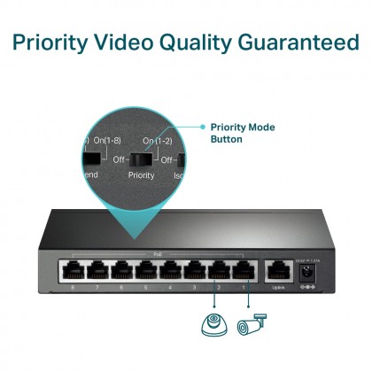 TP-Link TL-SF1009P 9 Port 10/100Mbps Desktop Switch with 8 Port PoE+ with Transmission for Surveillance up to 250m TP-Link TL-SF1009P 9 Port 10/100Mbps Desktop Switch with 8 Port PoE+ with Transmission for Surveillance up to 250m