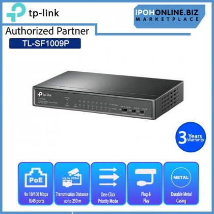 TP-Link TL-SF1009P 9 Port 10/100Mbps Desktop Switch with 8 Port PoE+ with Transmission for Surveillance up to 250m TP-Link TL-SF1009P 9 Port 10/100Mbps Desktop Switch with 8 Port PoE+ with Transmission for Surveillance up to 250m