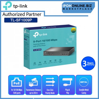 TP-Link TL-SF1009P 9 Port 10/100Mbps Desktop Switch with 8 Port PoE+ with Transmission for Surveillance up to 250m TP-Link TL-SF1009P 9 Port 10/100Mbps Desktop Switch with 8 Port PoE+ with Transmission for Surveillance up to 250m