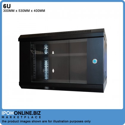 6U Wall Cabinet Glass Door 300MM x 530MM x 400MM Server Rack With Fixed Shelf Tray x 1 6U Wall Cabinet Glass Door 300MM x 530MM x 400MM Server Rack With Fixed Shelf Tray x 1