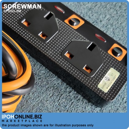 Screwman WBC 5 Way Trailing Socket Outlet Extension Cord - 5 Meter