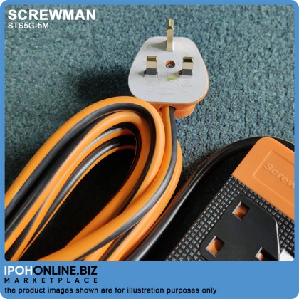 Screwman WBC 5 Way Trailing Socket Outlet Extension Cord - 5 Meter