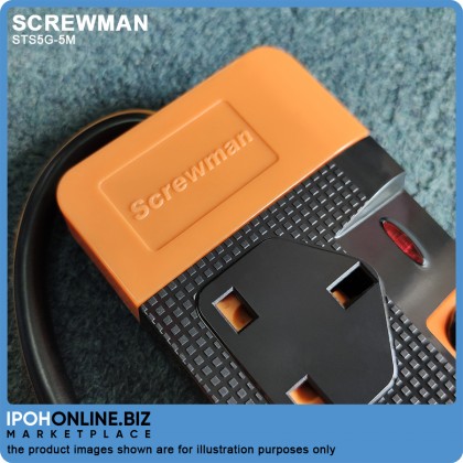 Screwman WBC 5 Way Trailing Socket Outlet Extension Cord - 5 Meter